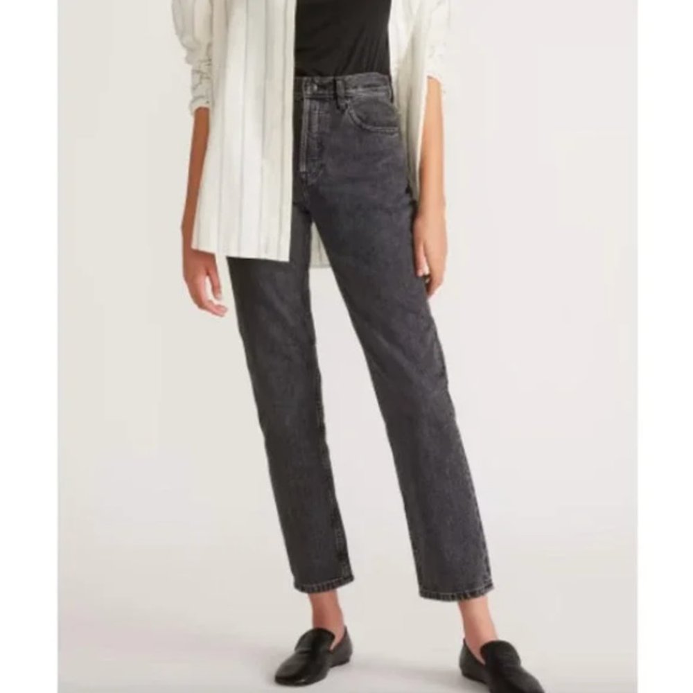 Everlane High Rise The 90's Cheeky Crop Denim Jean Gray Black Size 27